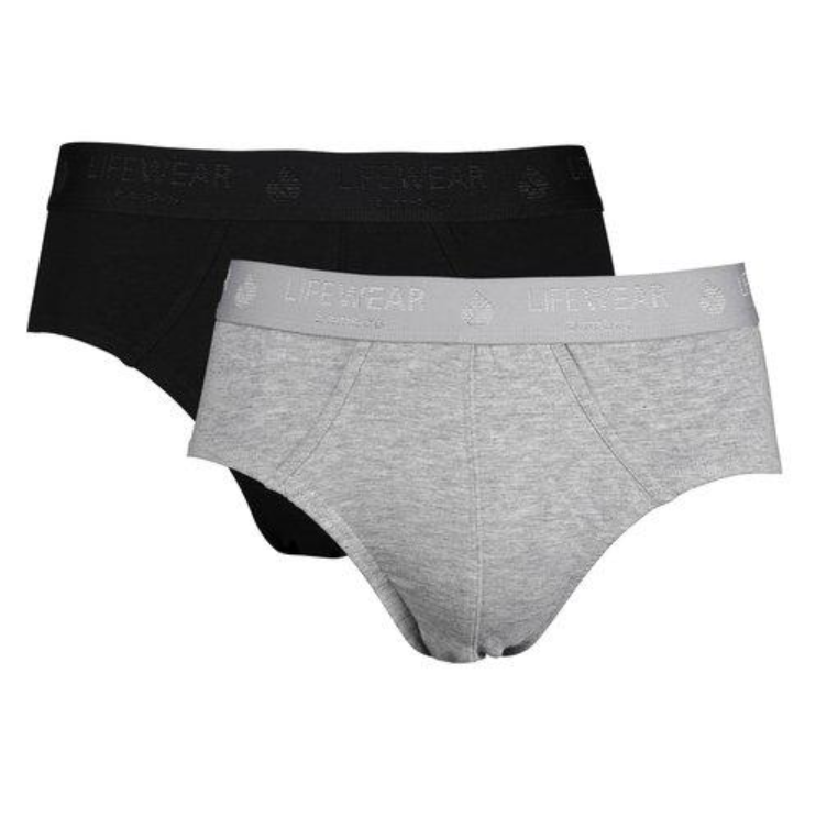 Set med 2 par Life Wear brief kalsonger i svart och grått bambumaterial, mjuka, andningsbara och hållbara för optimal komfort hela dagen.