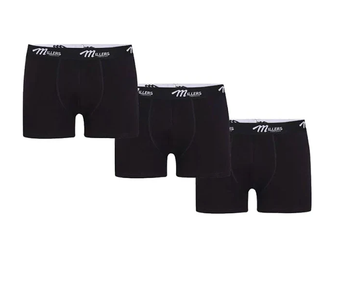 Millers herrboxer i bomull 3-pack svart – bekväma och slitstarka boxershort i hög kvalitet.