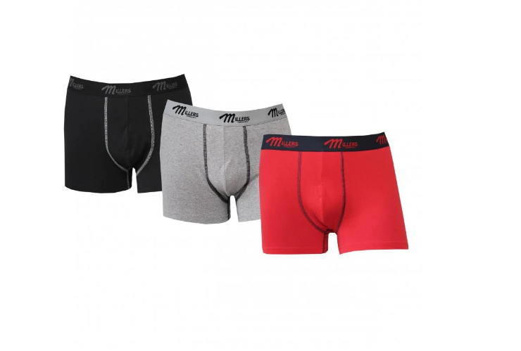 Millers herrboxer i bomull mix 3-pack – bekväma, slitstarka och mångsidiga boxershort för daglig komfort. Kalsonger i färgerna Svart grå och röd.